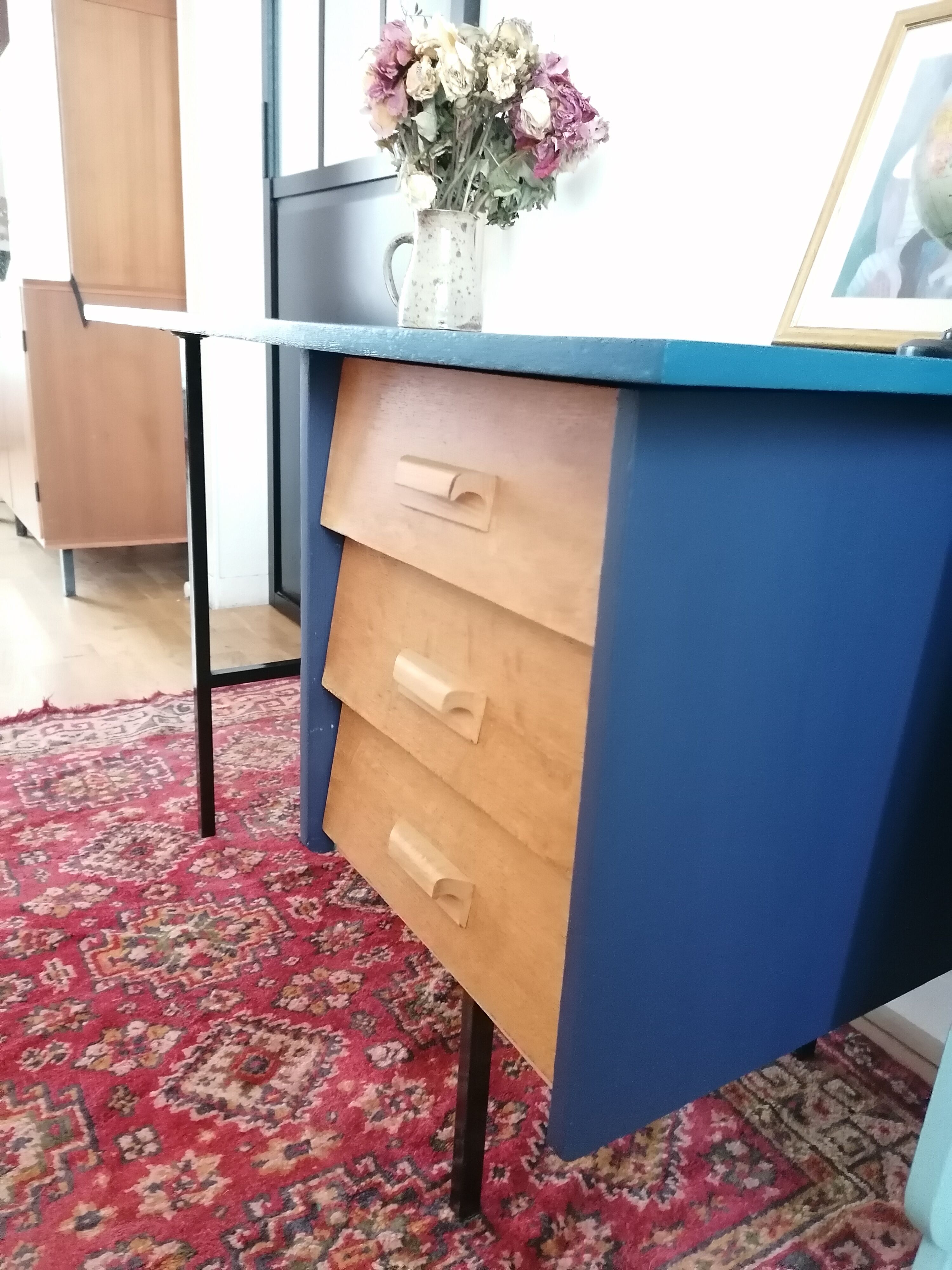 Bureau vintage en bois et métal
