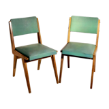 Pair of vintage chairs Maurice Pré - Oak and skaï