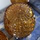 Set of three vintage wall or ceiling lights in amber chiseled glass