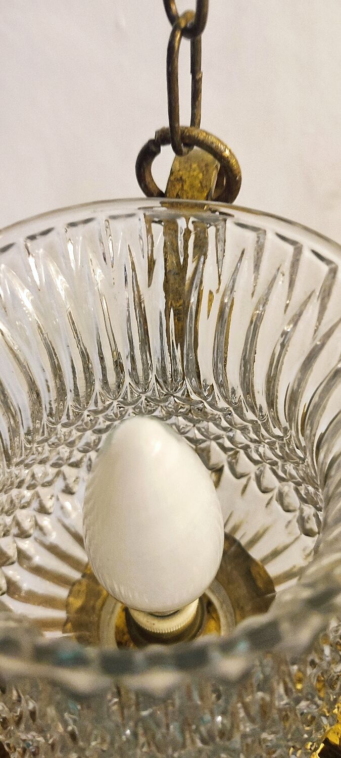 Ceiling lamp wrought iron and glass Spain, 1970s