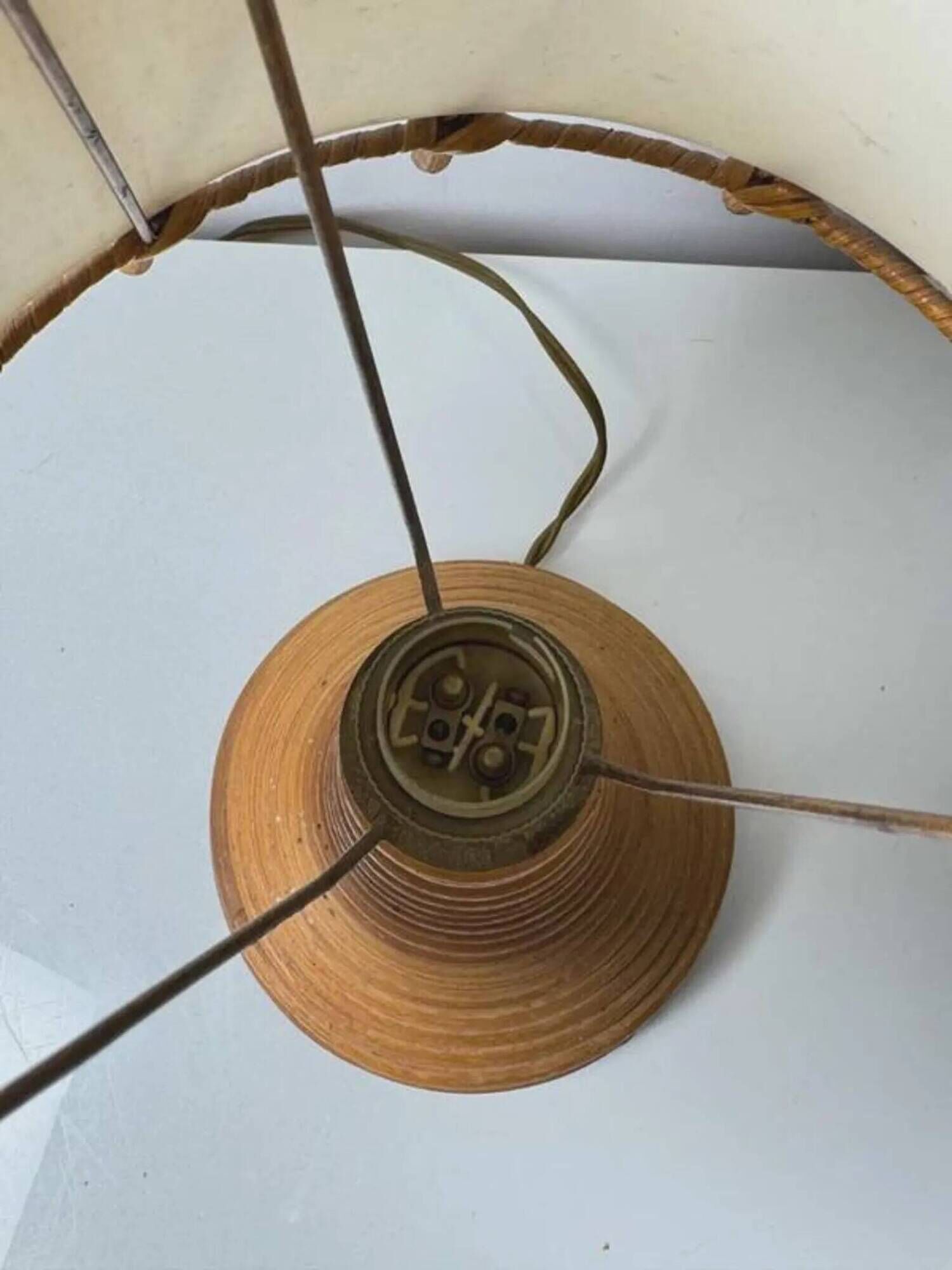 Vintage table lamp by Louis Sognot in wicker/bamboo - 1950s/60s