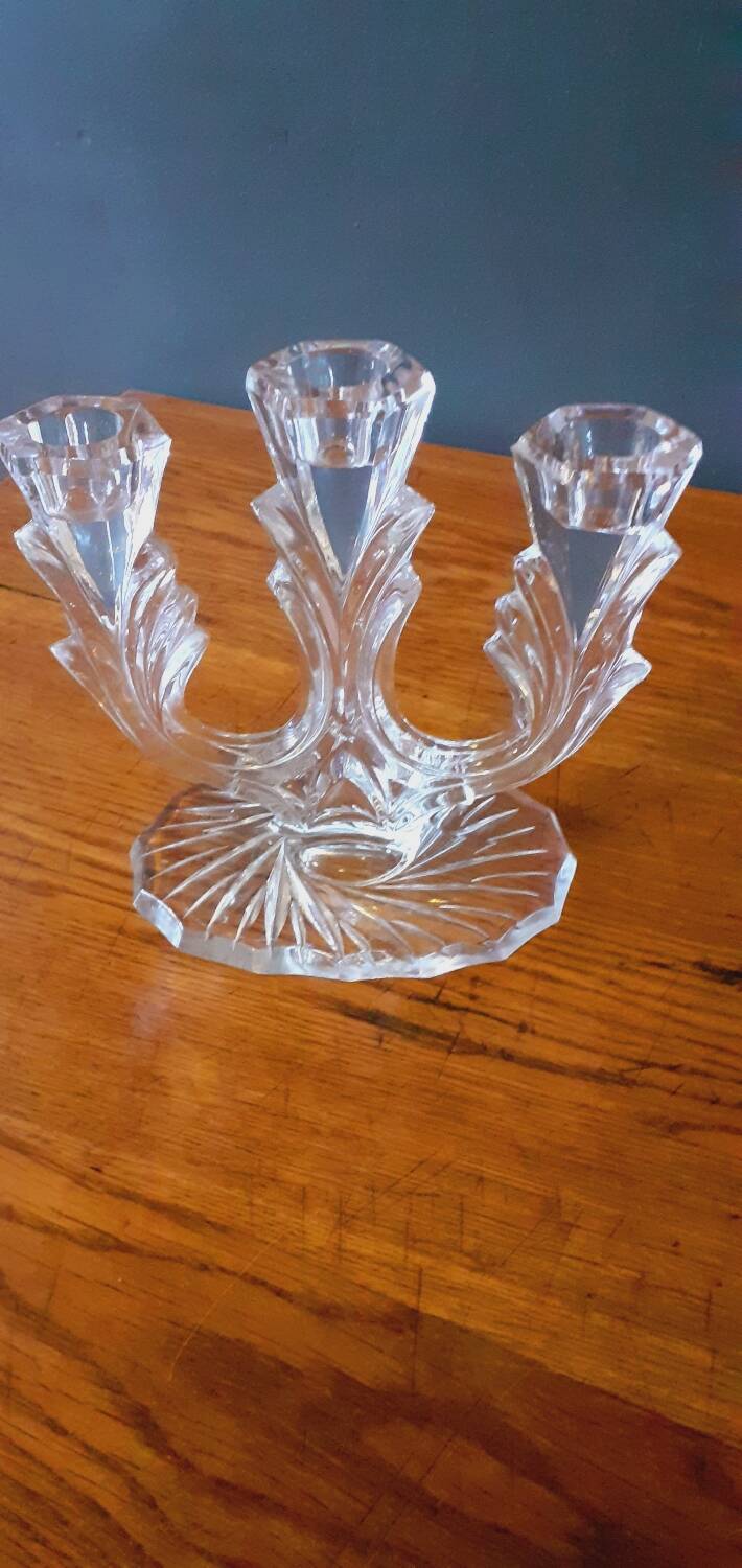 Vintage tripod candle holder from the 70s in molded glass