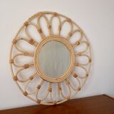Vintage rattan and bamboo sun mirror