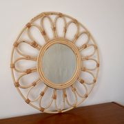 Vintage rattan and bamboo sun mirror