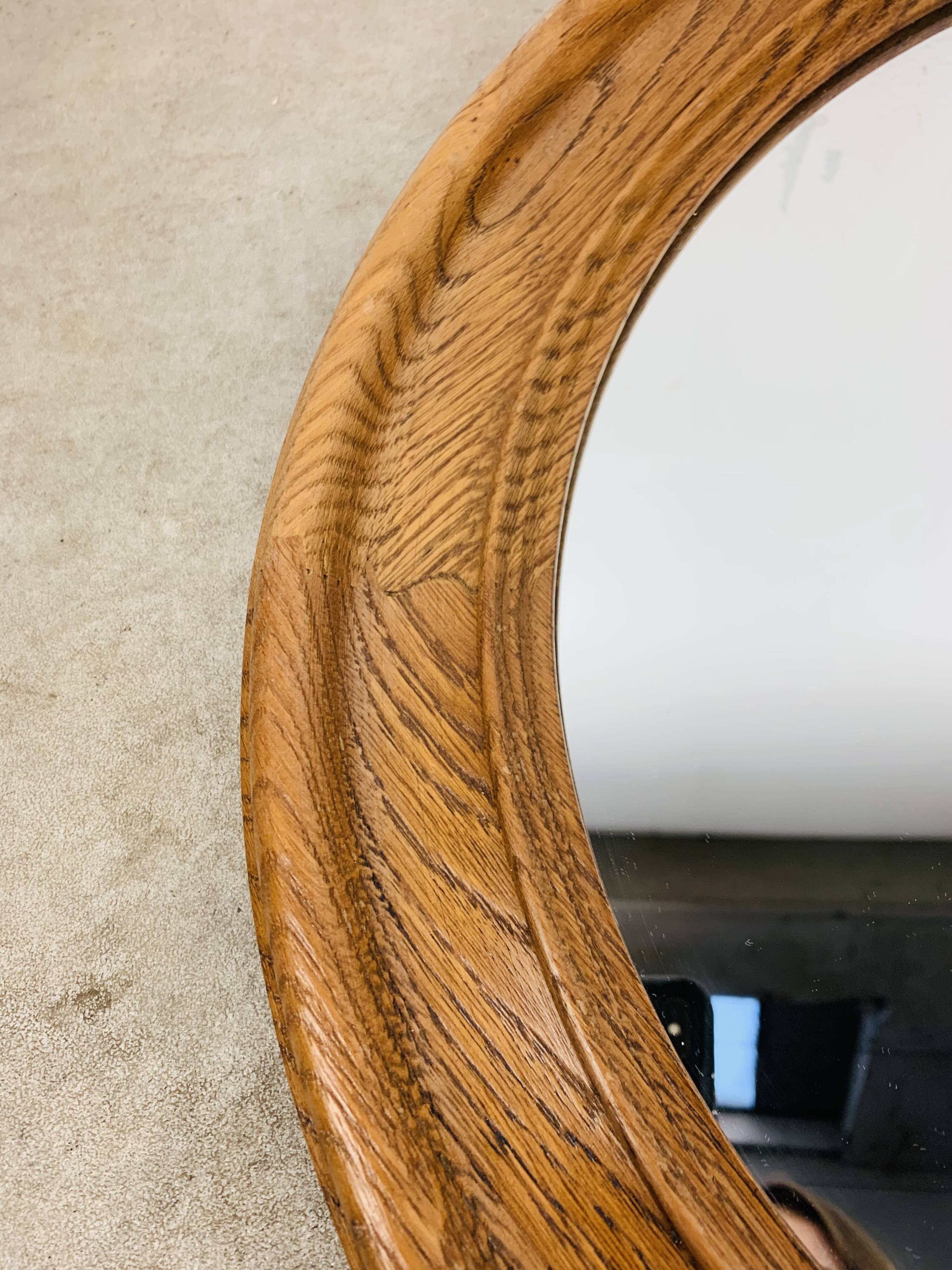 Round mirror with oak frame, vintage