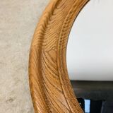 Round mirror with oak frame, vintage