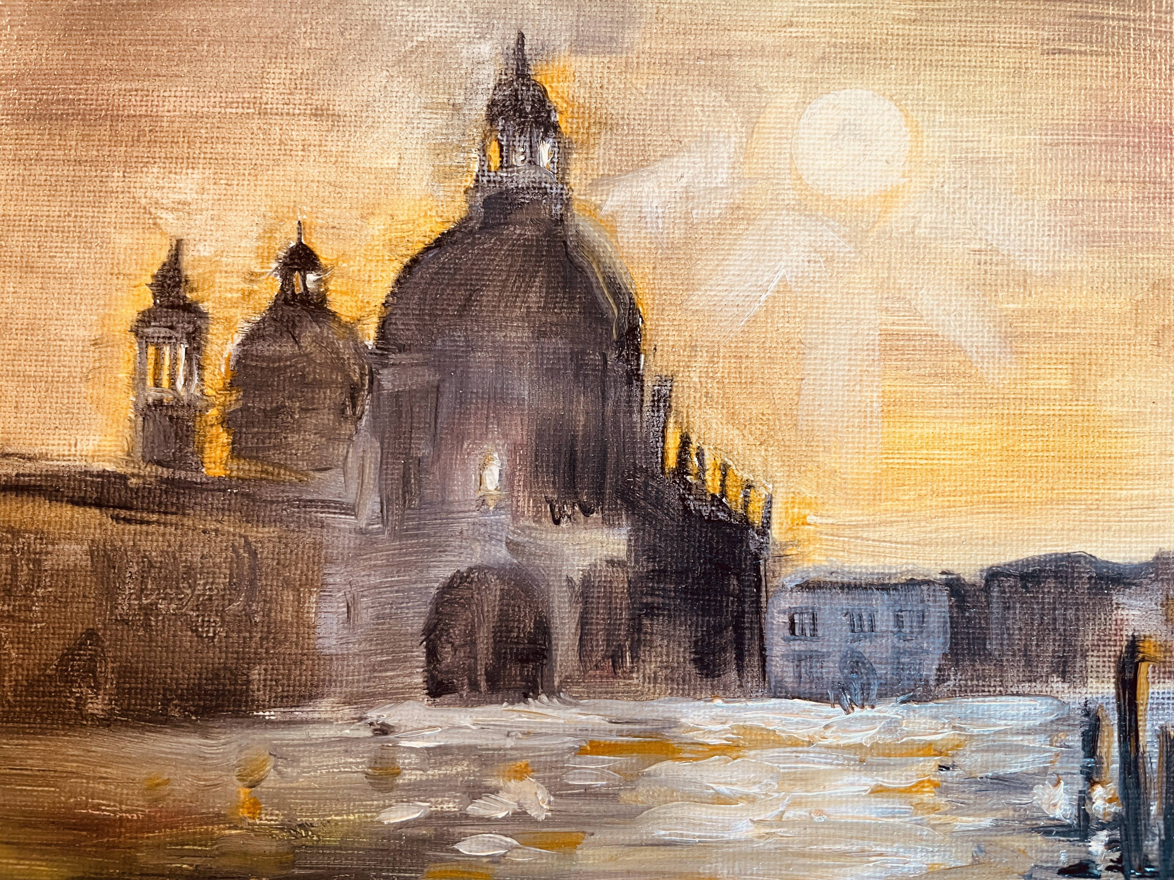 Signed painting oil on canvas landscape Venice "Santa Maria" sunset