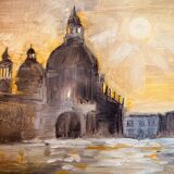 Signed painting oil on canvas landscape Venice "Santa Maria" sunset