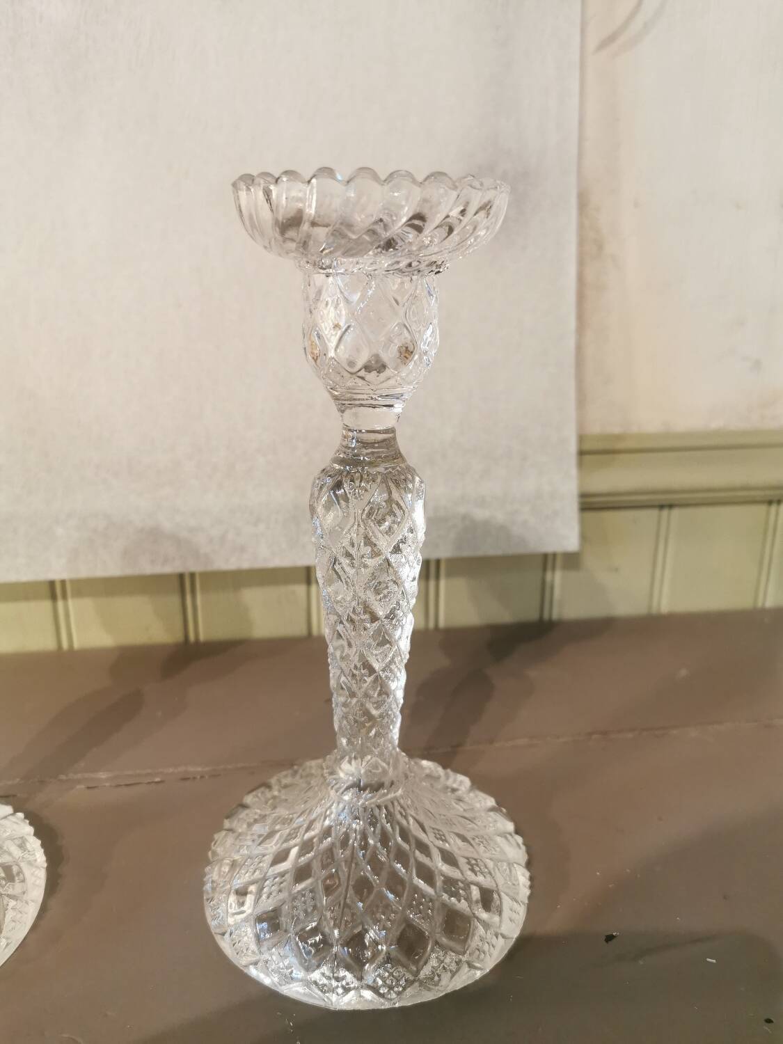 Pair of molded glass candlesticks