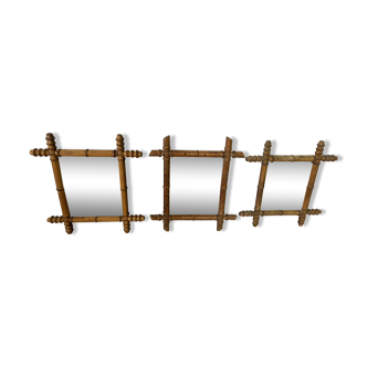 Suite of three antique mirrors in bamboo and rattan