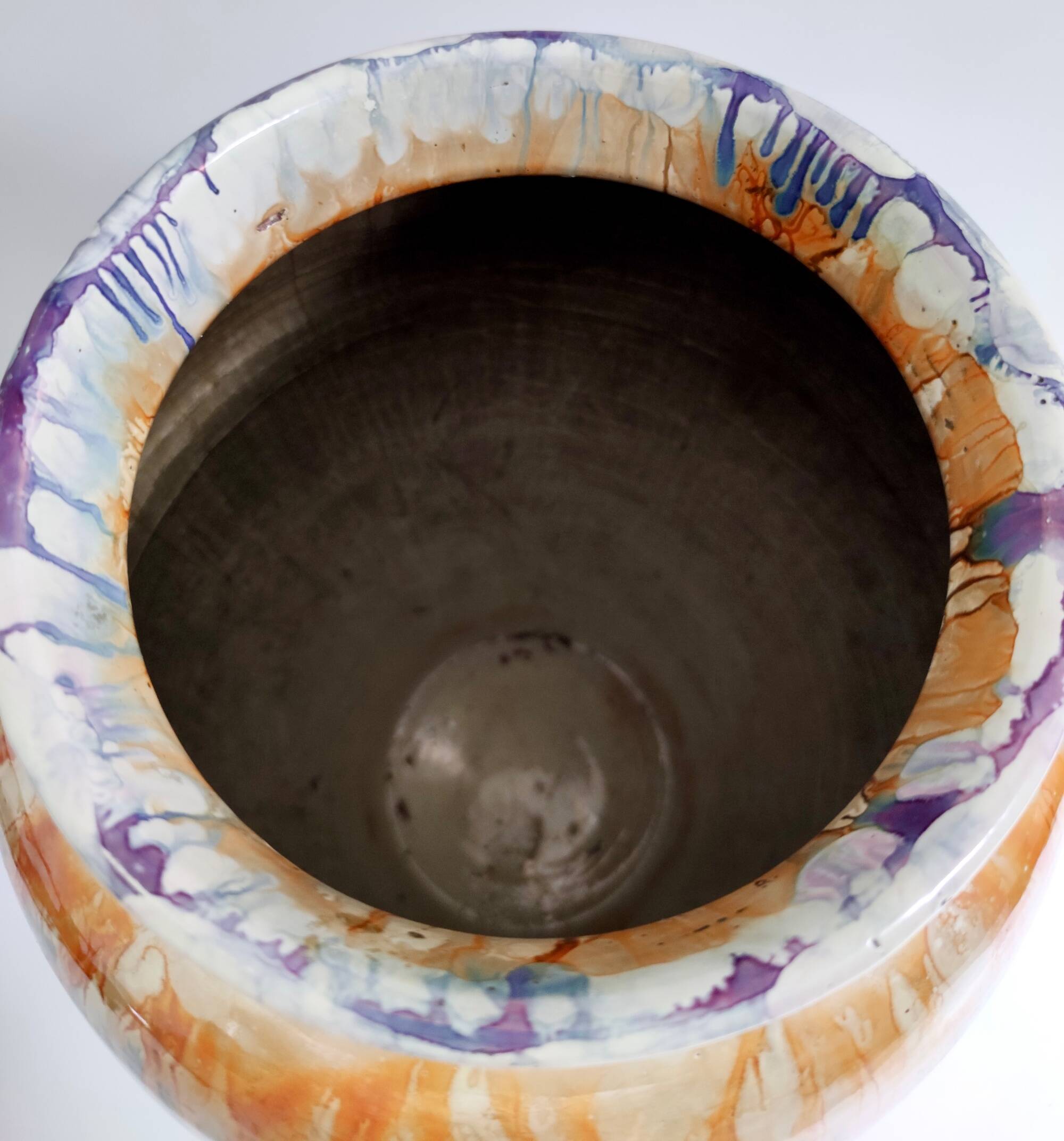 Orange and Beige Lacquered Earthenware Vase / Umbrella Stand by Pasquinucci