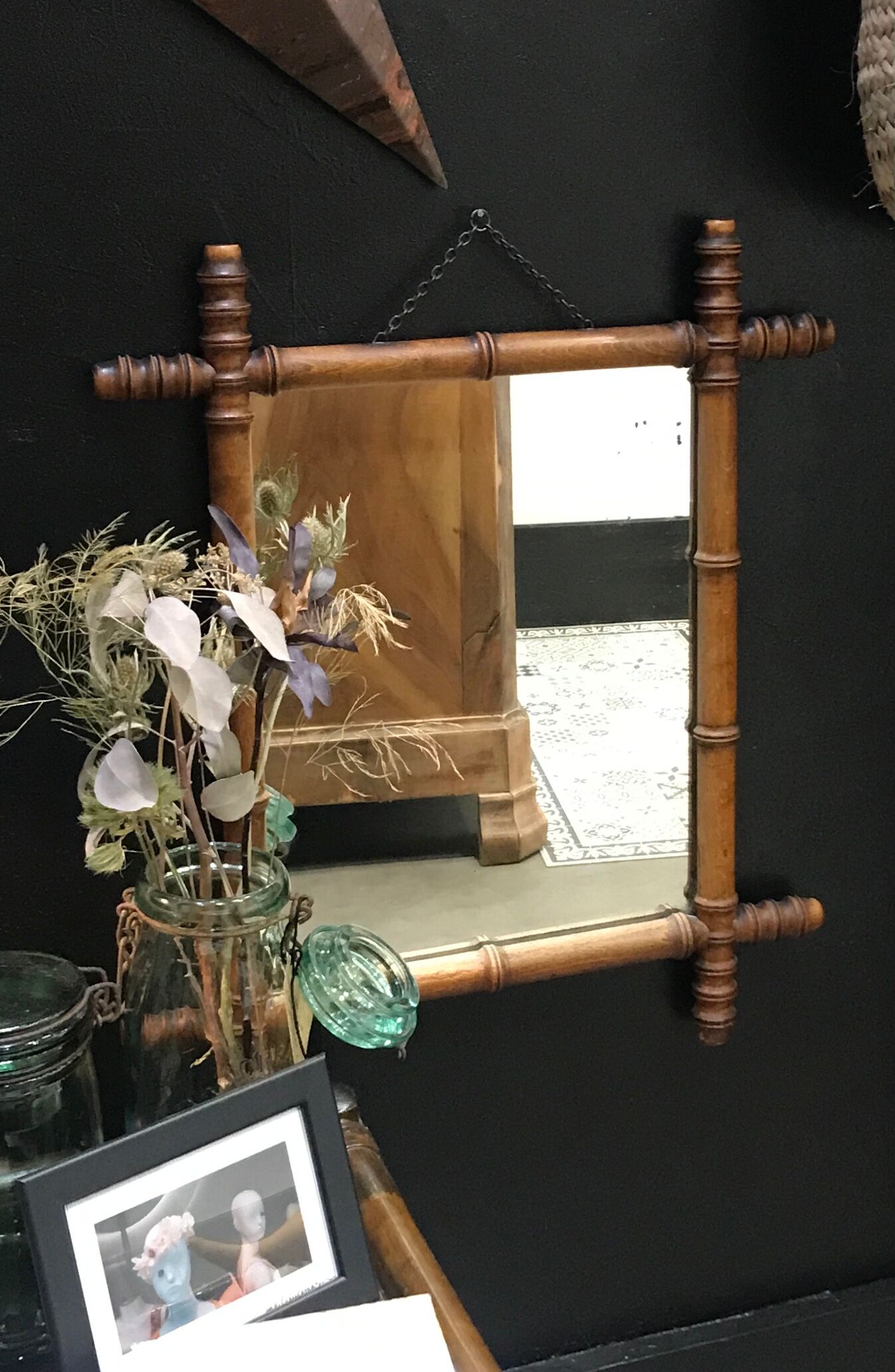 Old turned wood mirror