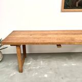 Grande table de ferme brutaliste en hêtre