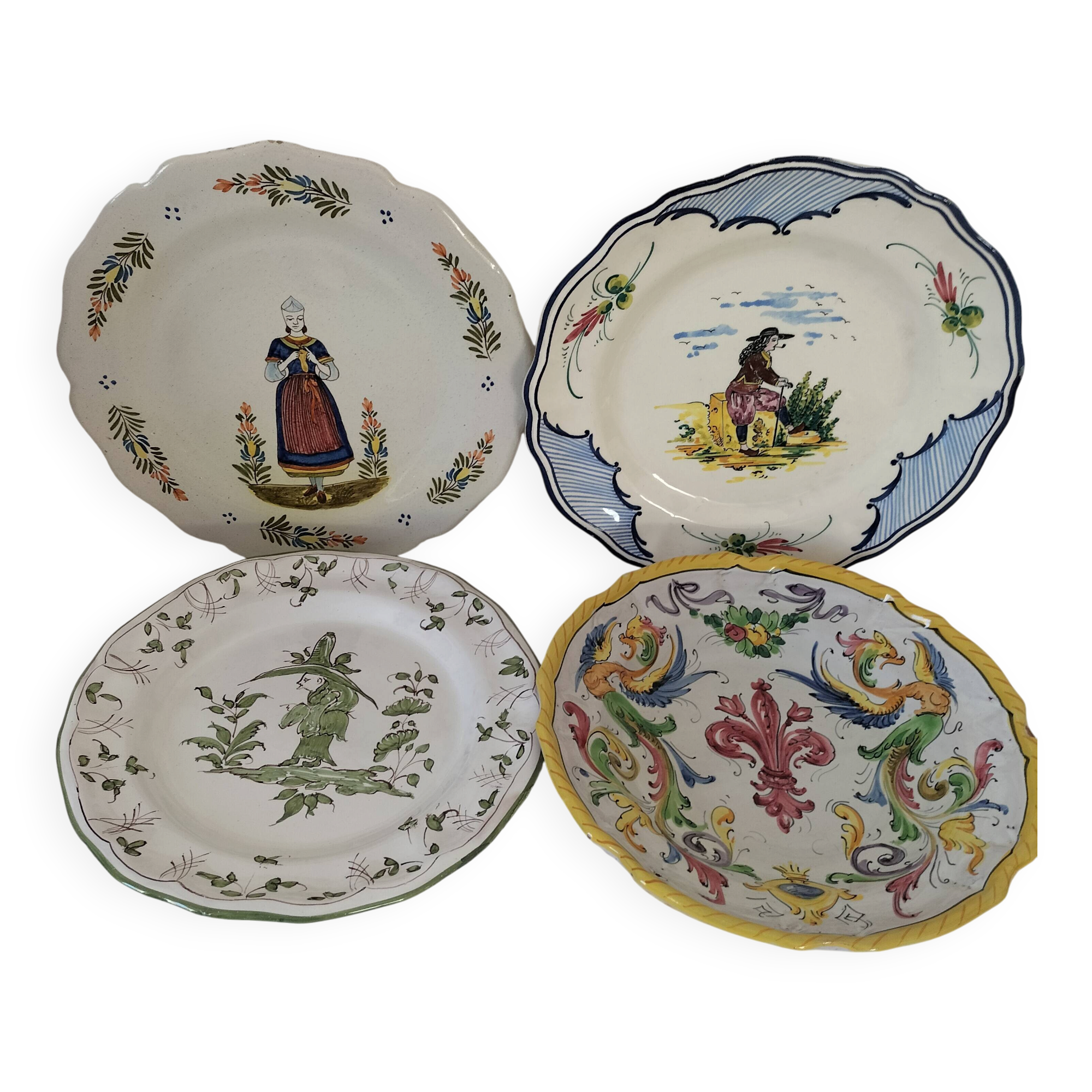 4 hand-painted earthenware plates in a holiday home style