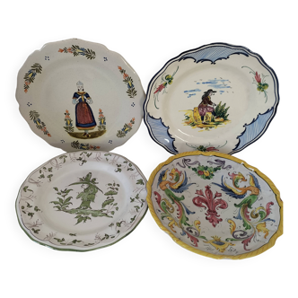 4 hand-painted earthenware plates in a holiday home style