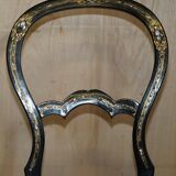 Four antique Regency bergère chairs with mother-of-pearl inlay.