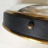 Leather and brass bulging witch mirror 1970 21cm