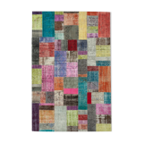 Handwoven turkish contemporary 201 cm x 300 cm multicolor patchwork carpet