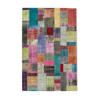 Handwoven turkish contemporary 201 cm x 300 cm multicolor patchwork carpet