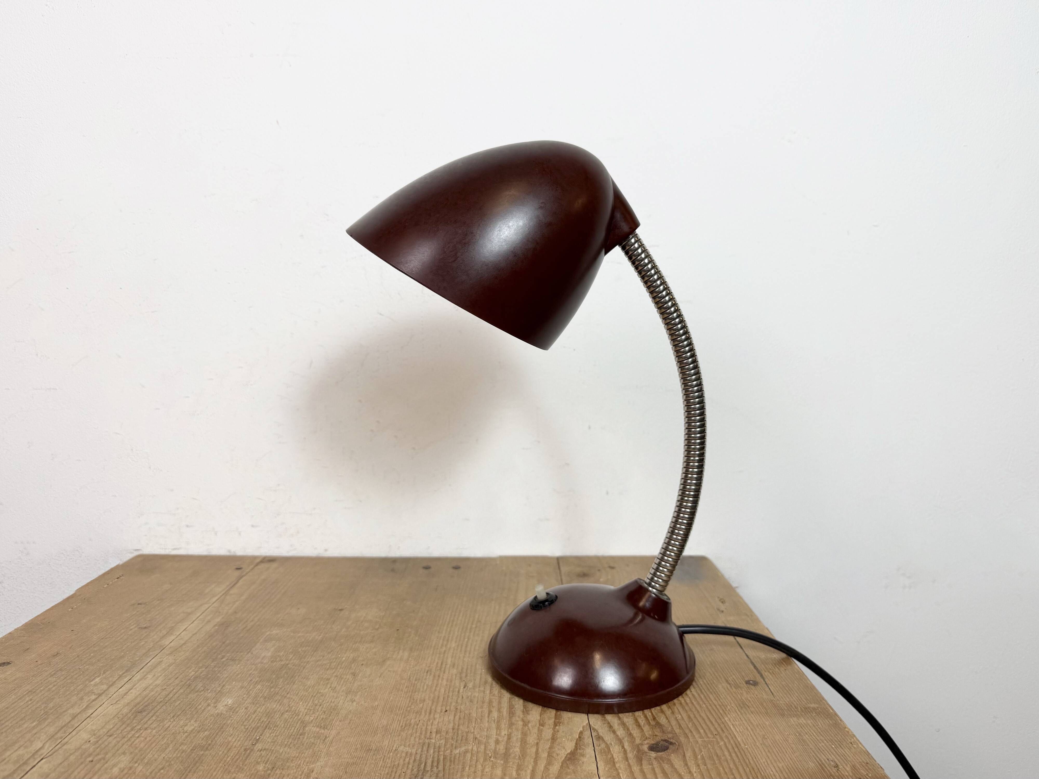 Vintage Brown Bakelite Gooseneck Table Lamp, 1950s