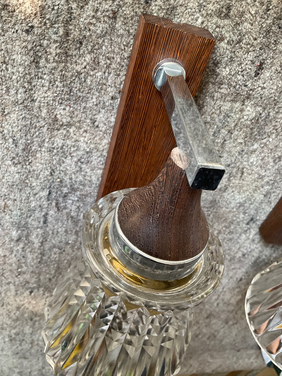 Pair of 60s teak and molded glass sconces