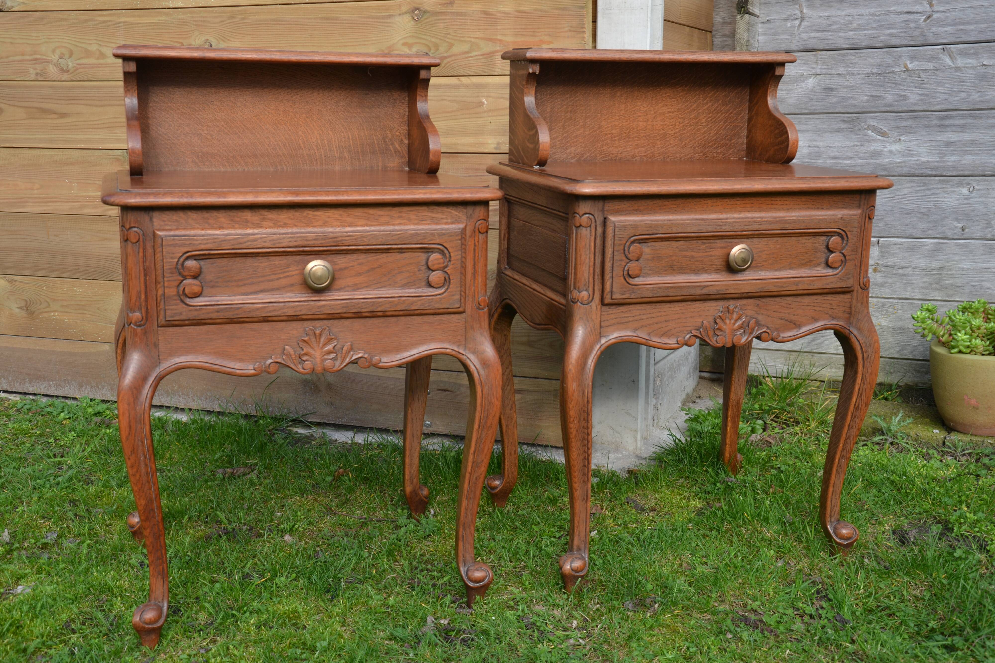 Two oak bedside tables.
