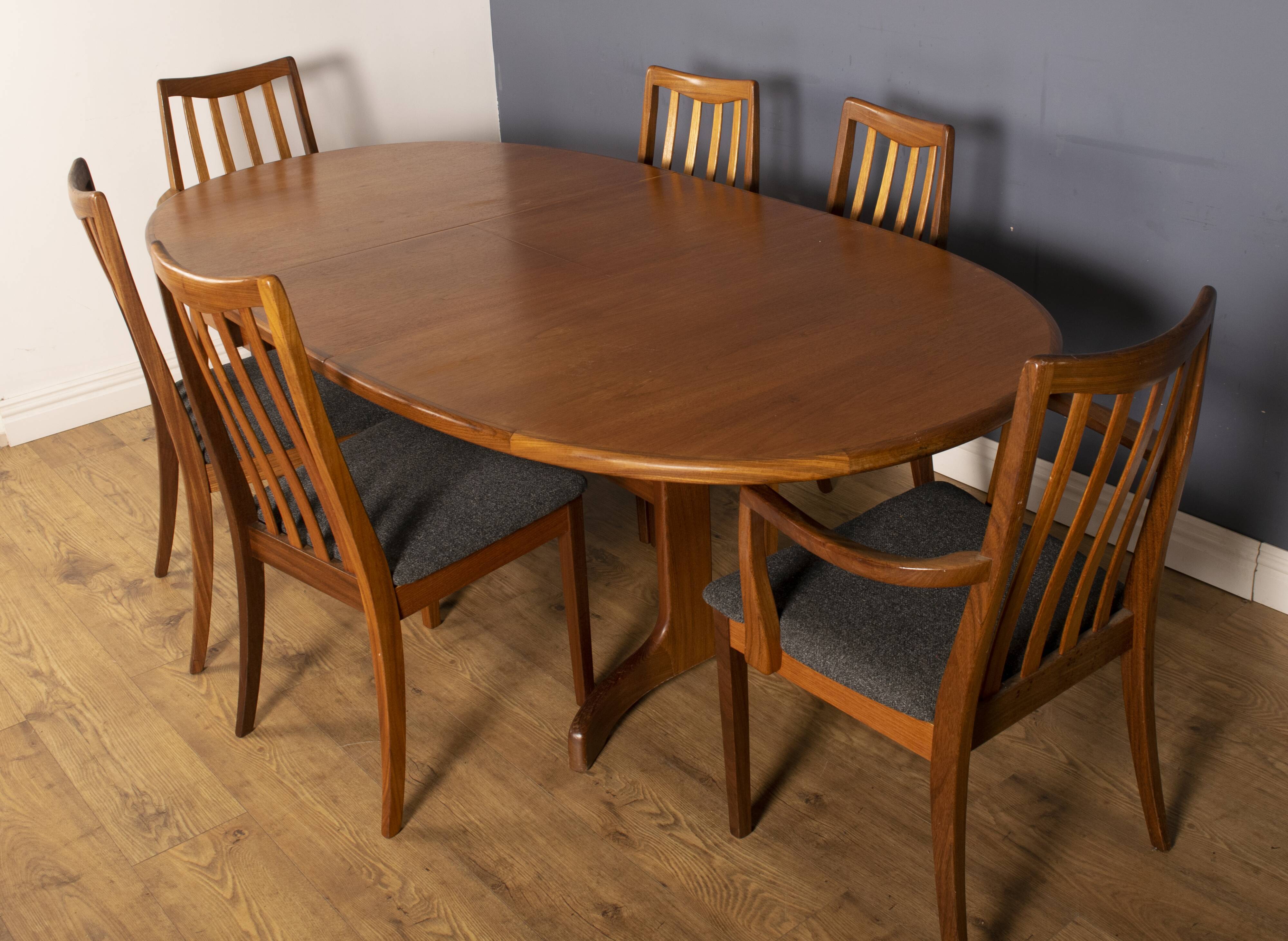Restored teak 1960s g plan retro extending dining table & 6 chairs