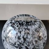 Spherical/ball vase in blown art glass. lsa international. smoked gray speckled white. size 14 x 15 cm