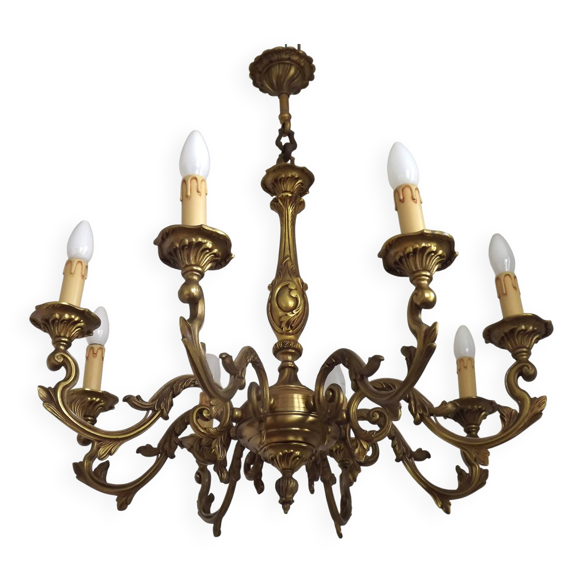 French Antique Traditional Bronze 8 Light Chandelier Acanthus Detail 5566