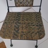 Chaise en fer forgé et rotin,  pliante  et vintage