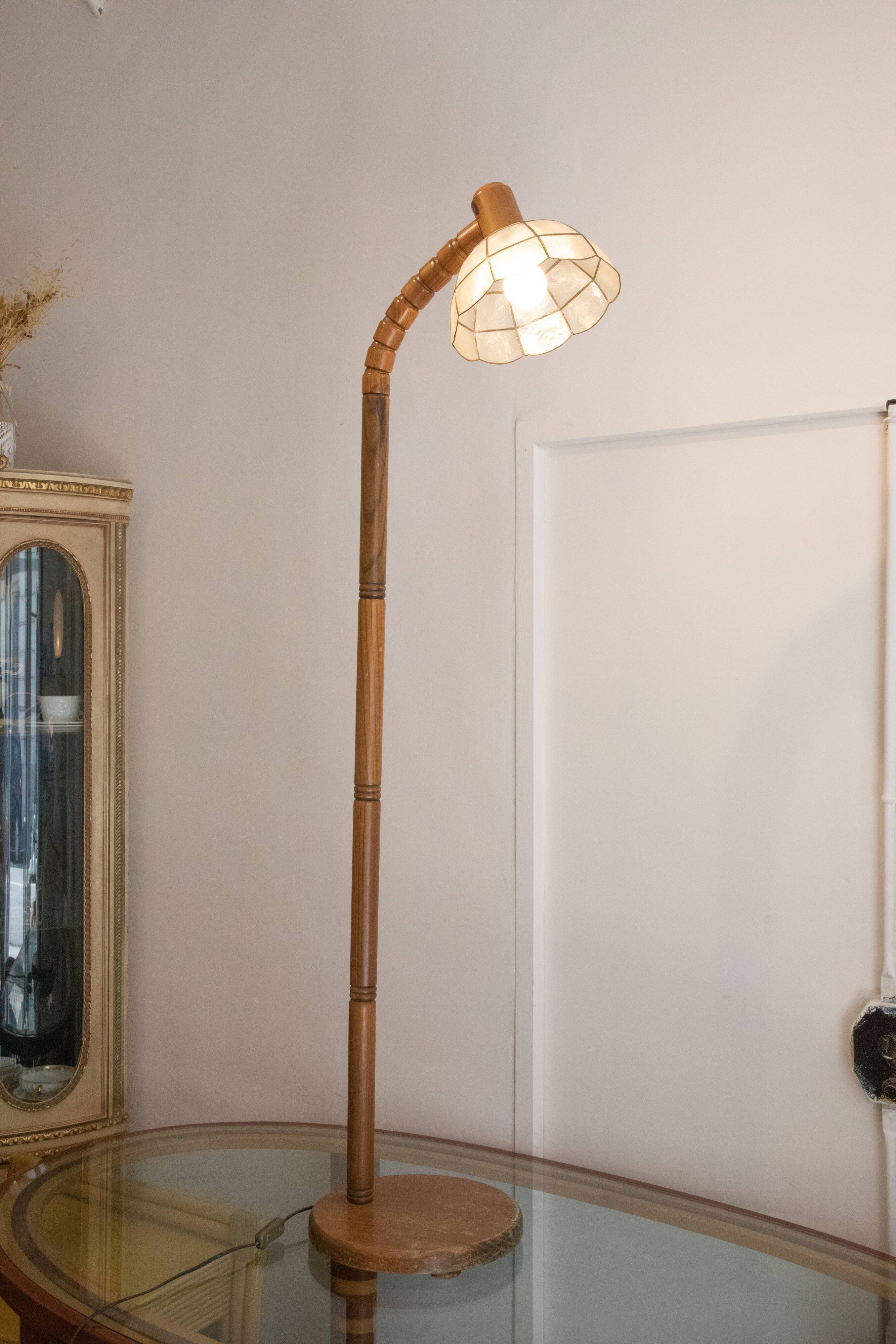 Wood floor lamp lampshade mother-of-pearl