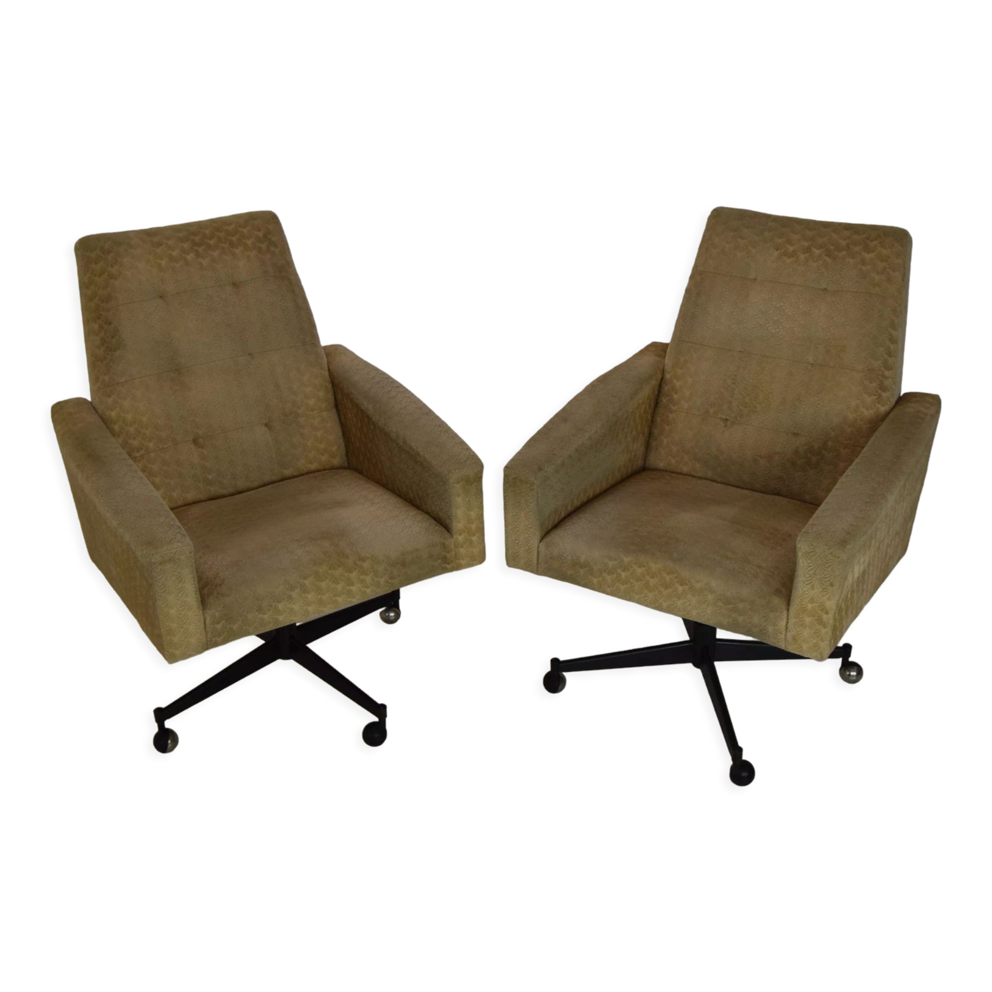 Pair of mid-century swivel armchairs with wheels 1970's