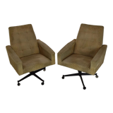 Pair of mid-century swivel armchairs with wheels 1970's