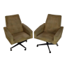 Pair of mid-century swivel armchairs with wheels 1970's