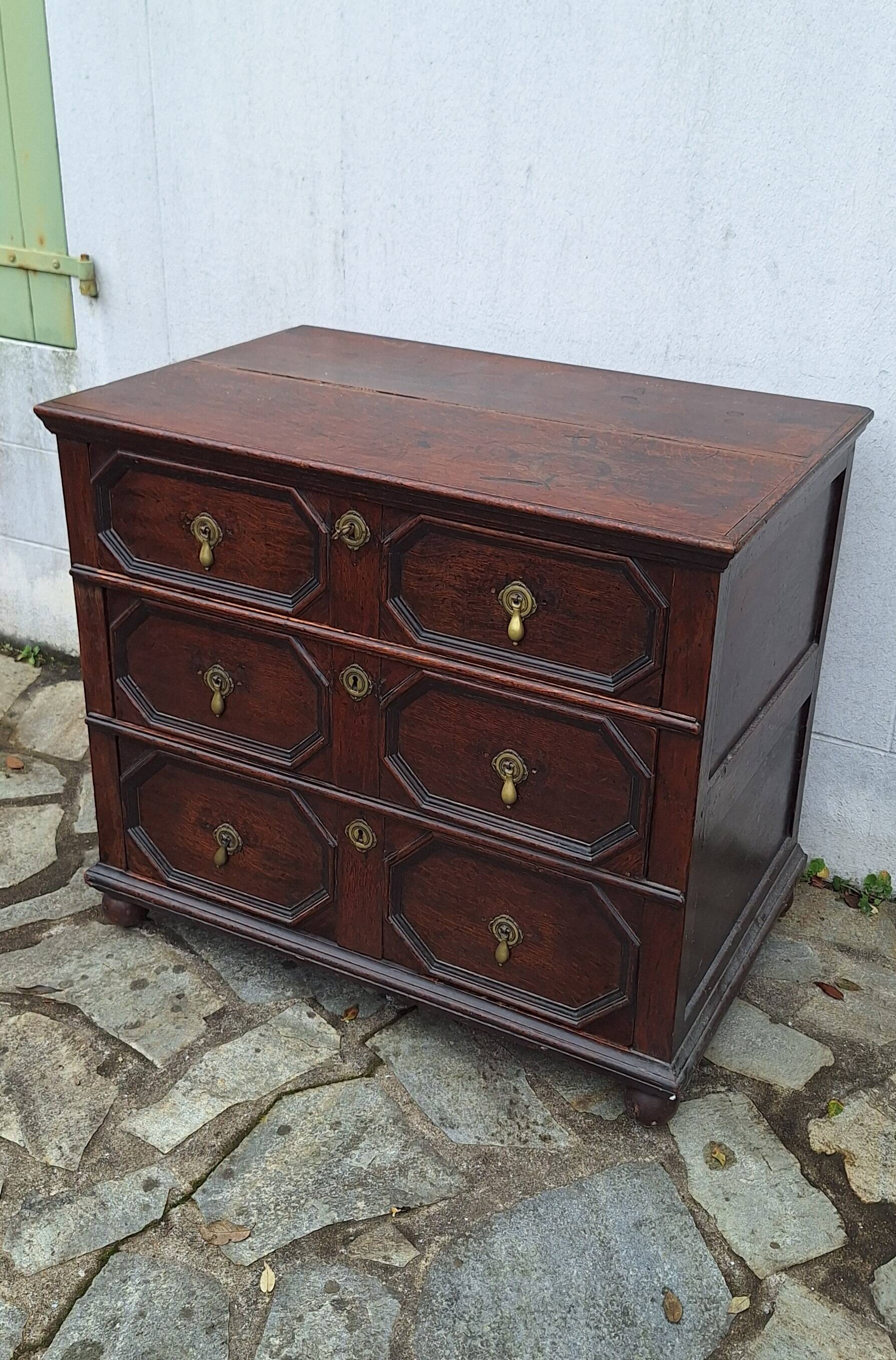 Jacobean style wooden chest of drawers