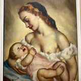 Oil on canvas, maternity signed Nivert