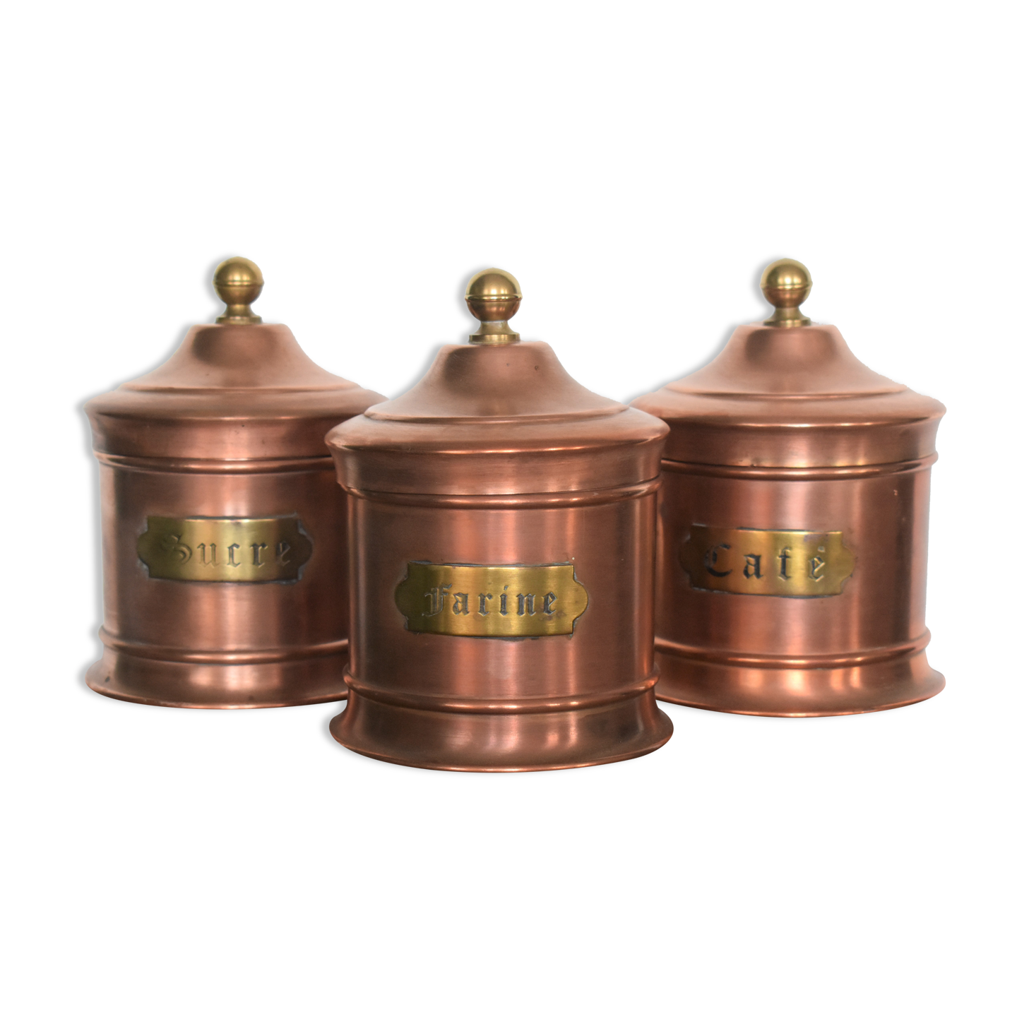 Trio of copper spice pots