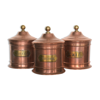 Trio of copper spice pots