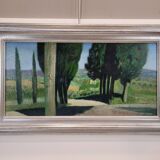 Huile sur toile « L'allée des cyprès », René Genis
