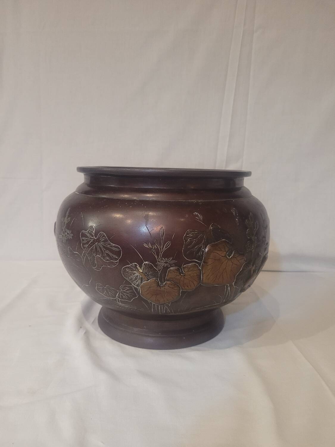 Large bronze plant pot