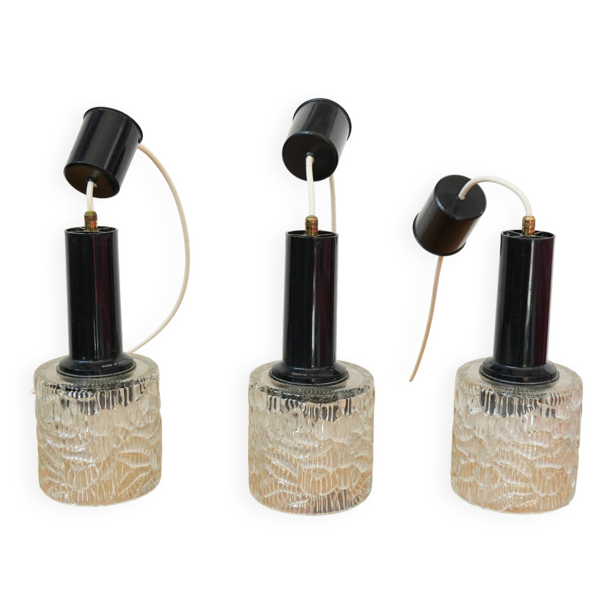 Set of 3 Vintage 1970s Hand-Blown Crystal Pendant Wall Lights