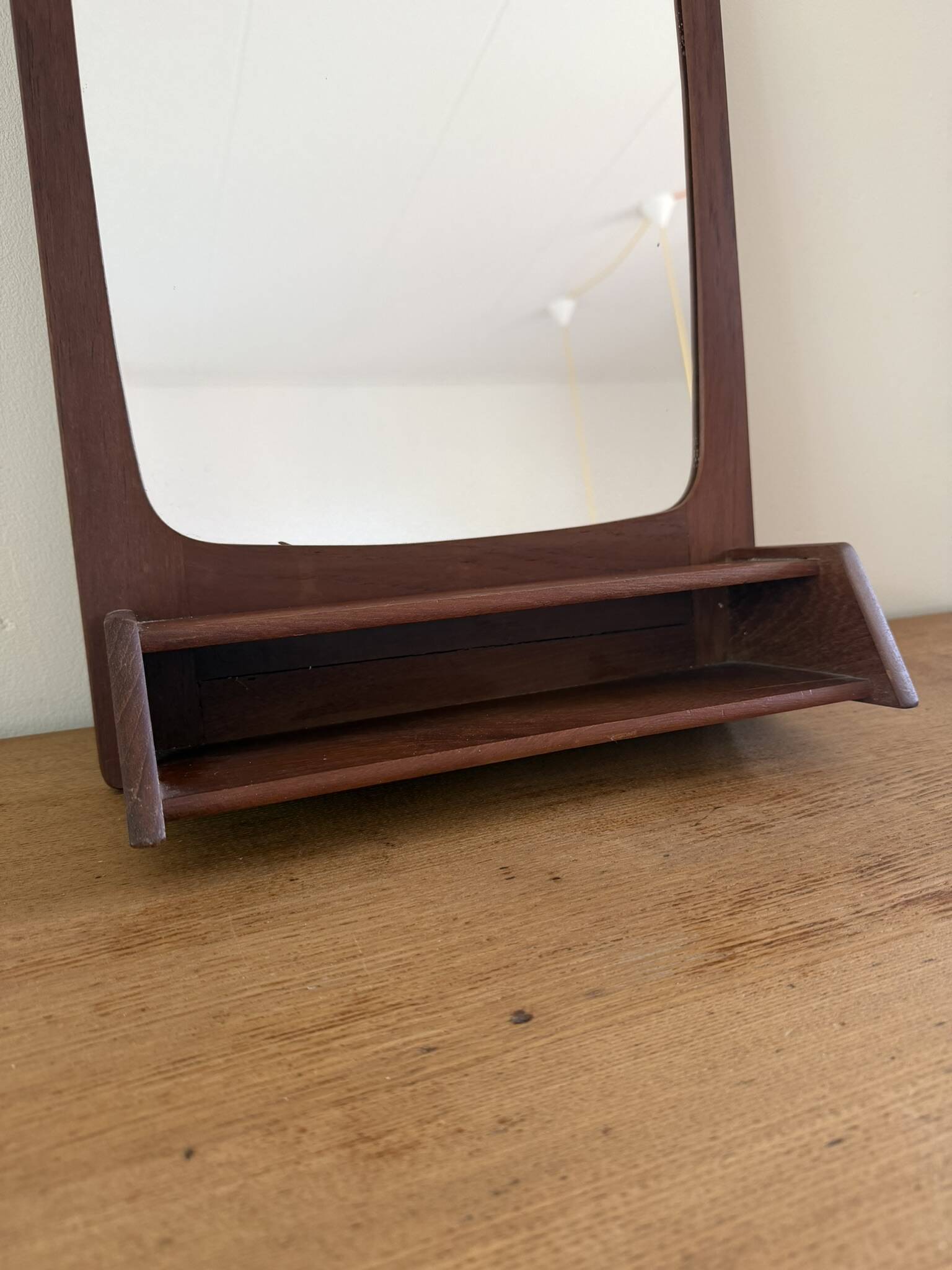 Vintage Danish teak mirror with shelf - midcentury mirror