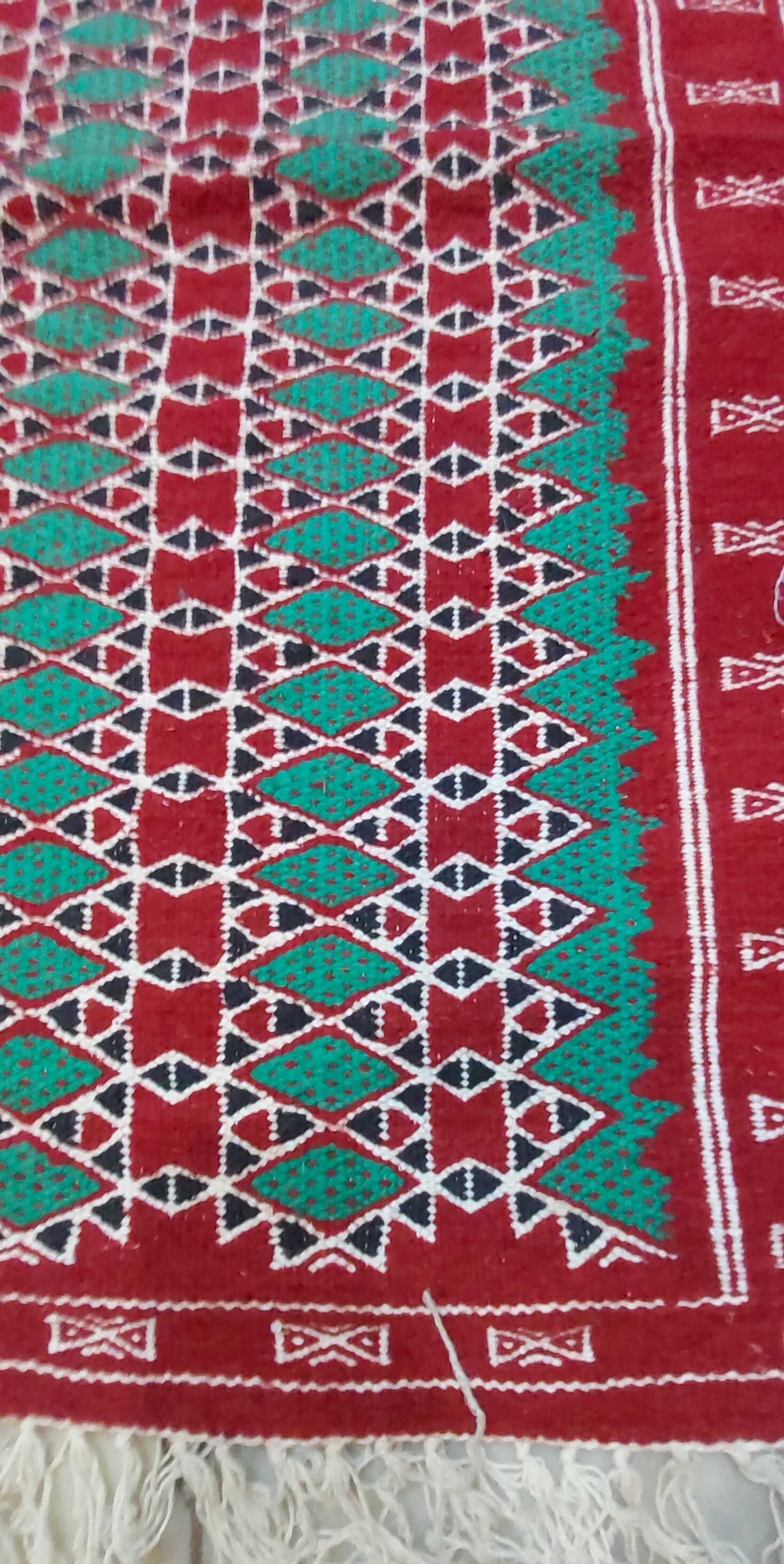 Traditional red and green handmade carpet in pure wool  115x210cm