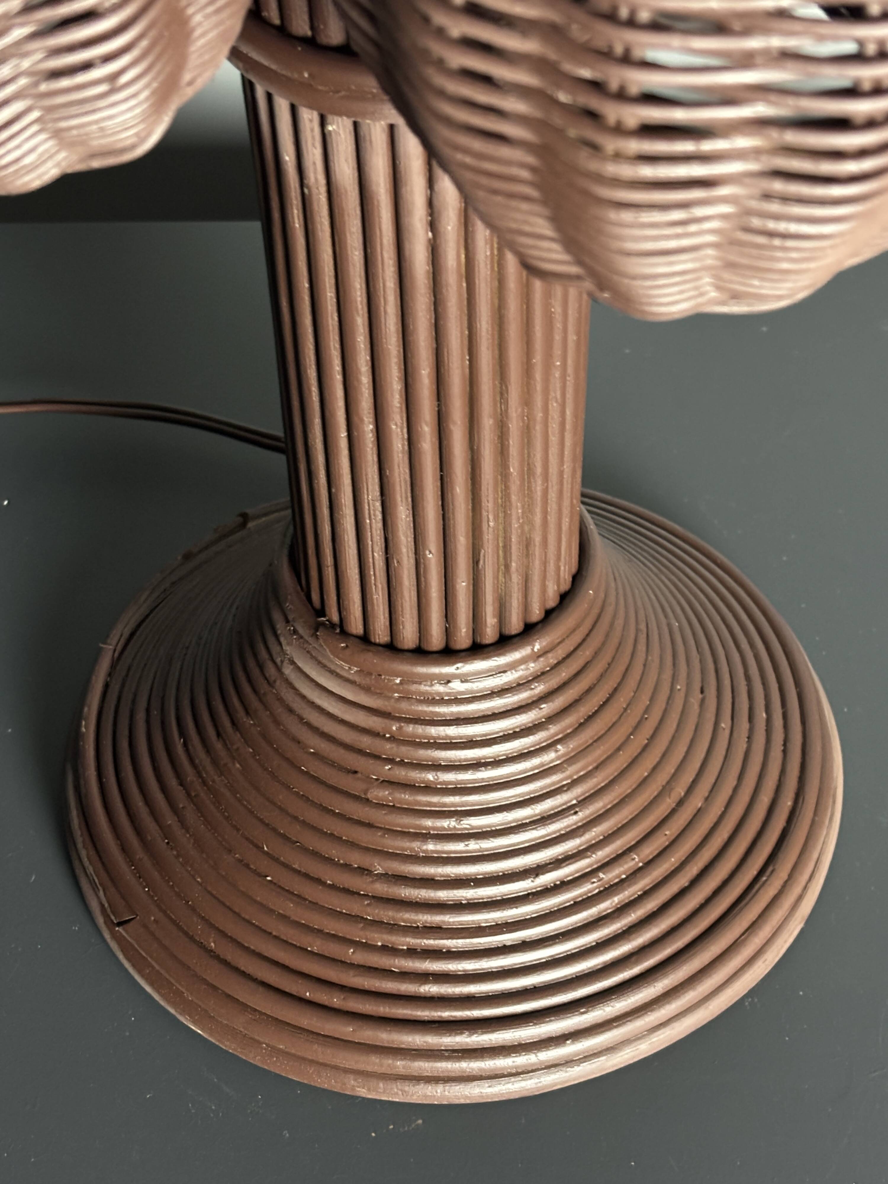 Pencil reed rattan bamboo palm tree coconut table lamp Maro Lopez style 70s