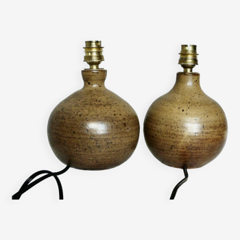 Pair of vintage Vallauris pyrite sandstone ball lamps 1960-70