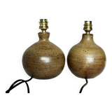 Pair of vintage Vallauris pyrite sandstone ball lamps 1960-70