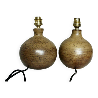 Pair of vintage Vallauris pyrite sandstone ball lamps 1960-70