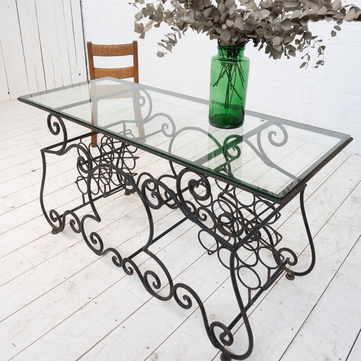 Provençal Wrought Iron and Glass Console Table, 1950