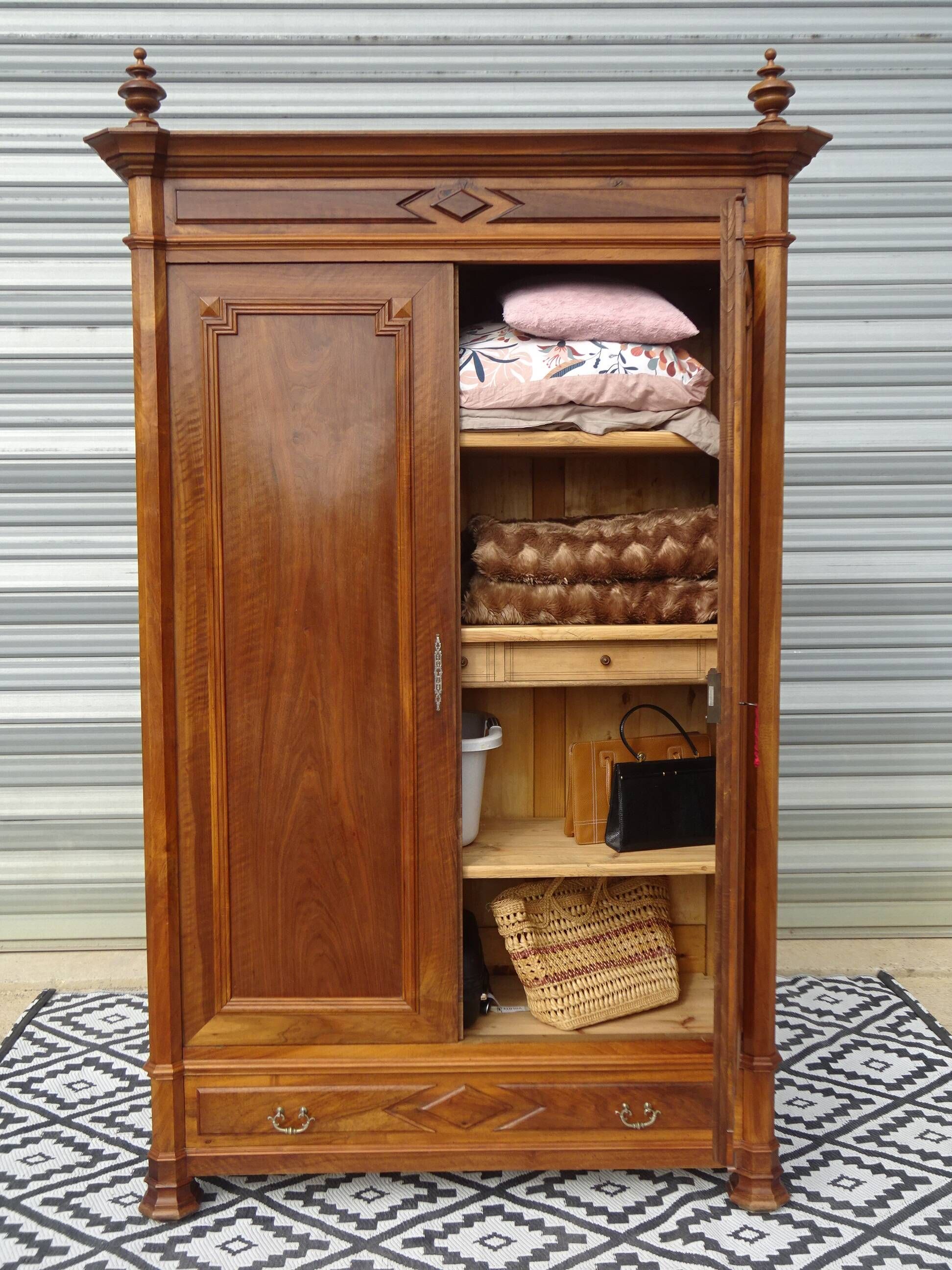 Large antique wardrobe in solid walnut