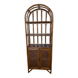 Bibliothèque étagère vintage en rotin et cannage